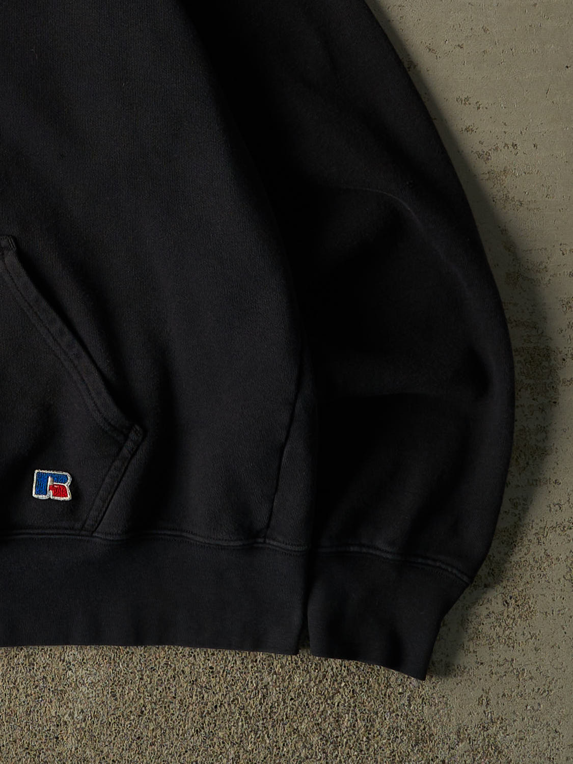 Vintage Y2K Faded Black Russell Athletic Embroidered Hoodie (M)