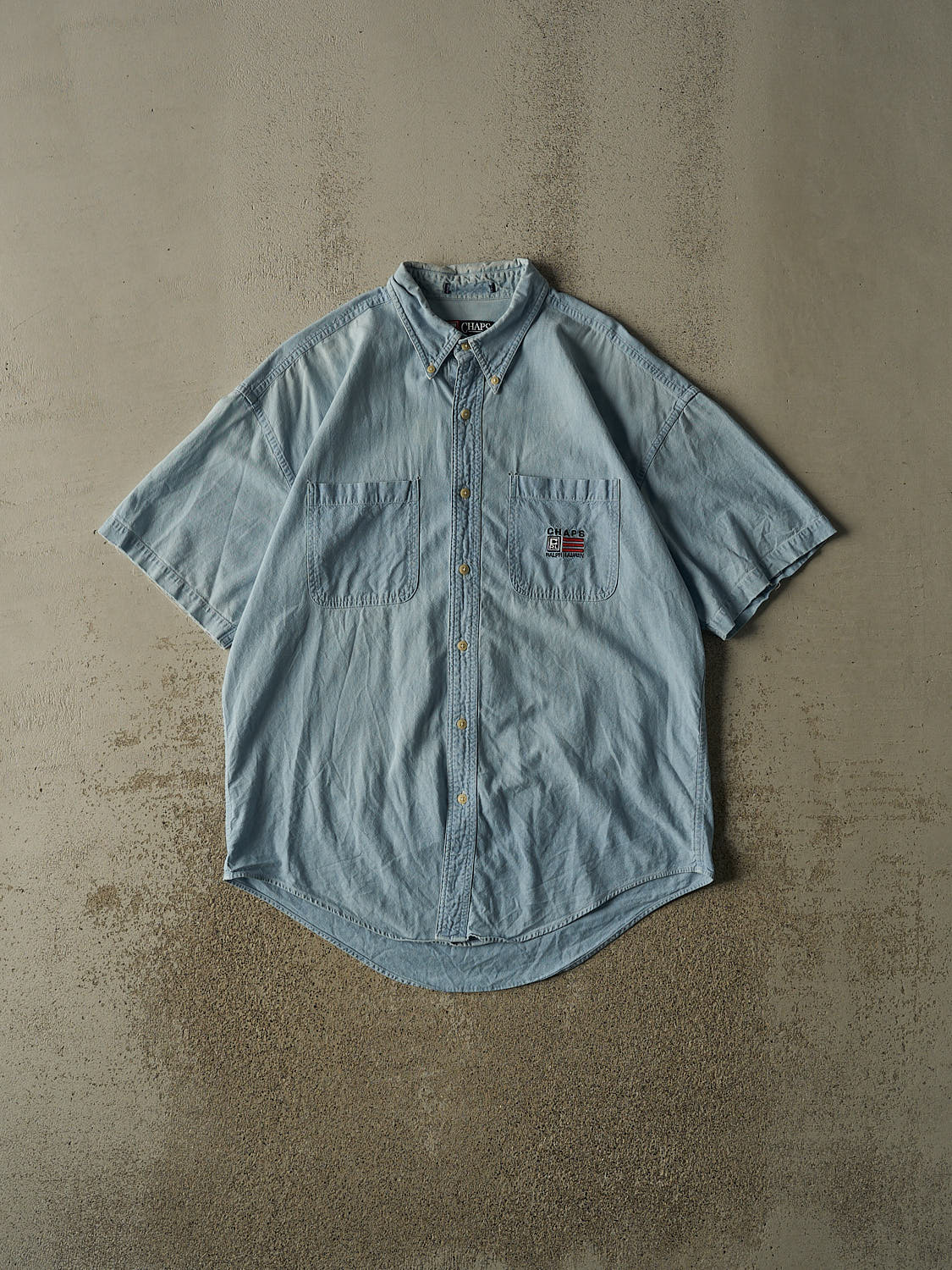 Vintage 90s Light Wash Chaps Ralph Lauren Button Up Tee (XL/XXL)