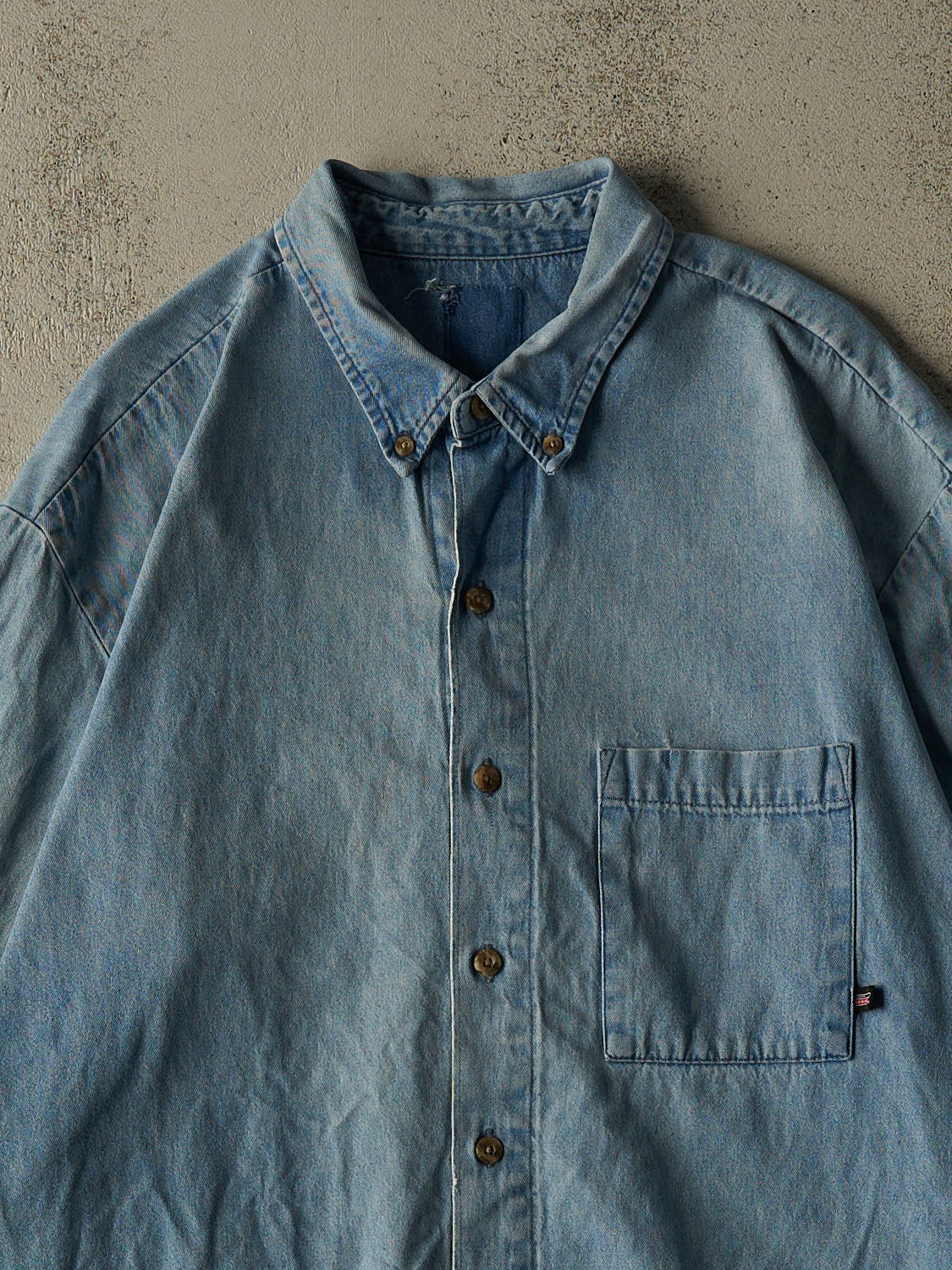 Vintage Y2K Mid Wash Dickies Denim Button Up Long Sleeve (XL/XXL)