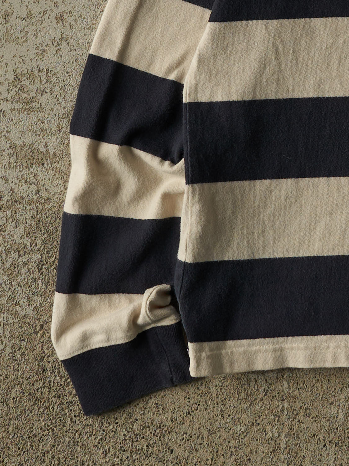 Vintage Y2K Beige Polo Striped Quarter Button Long Sleeve (XS)