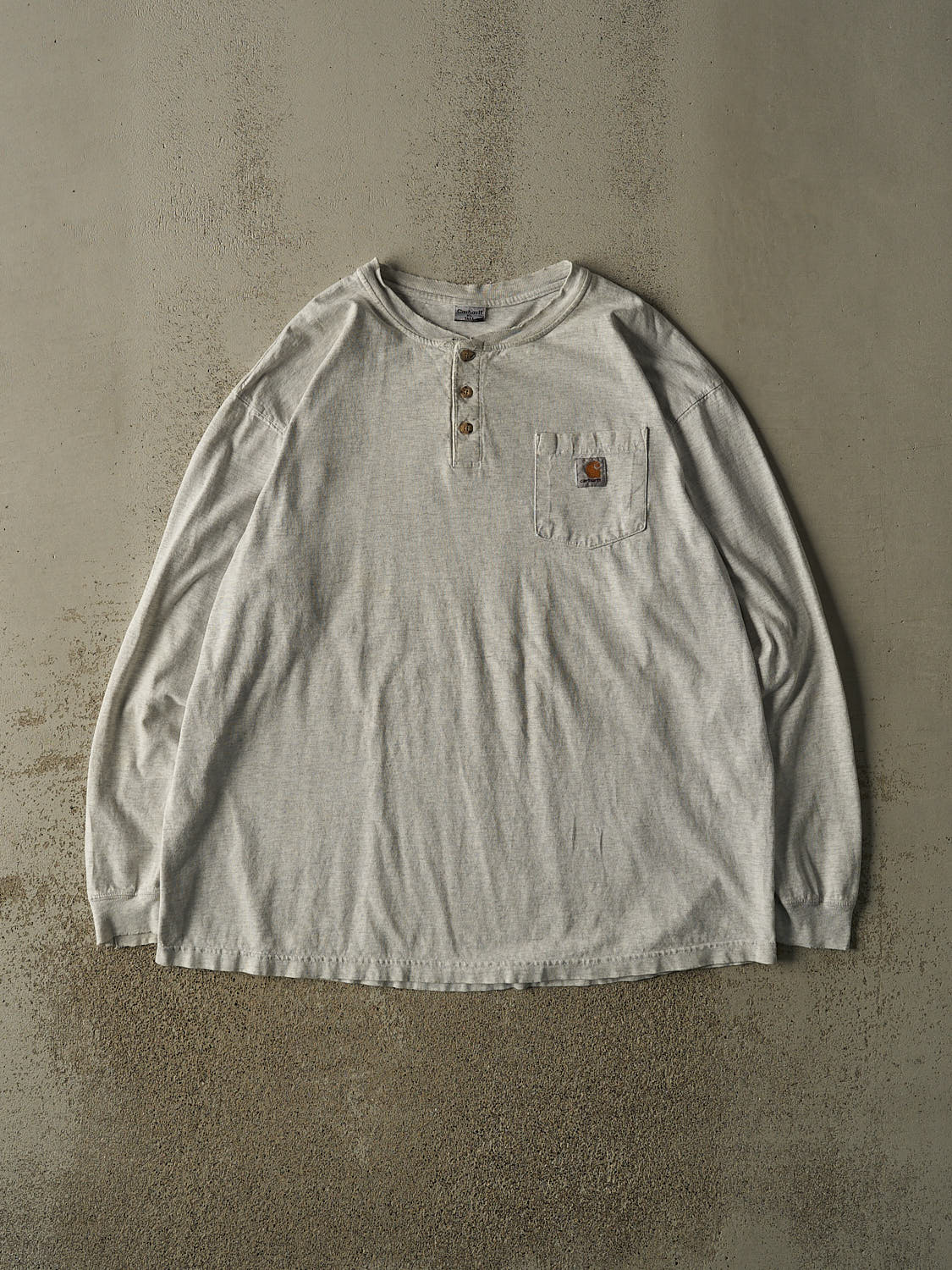 Vintage 90s Heather Grey Carhartt Quarter Button Pocket Long Sleeve (XXL)