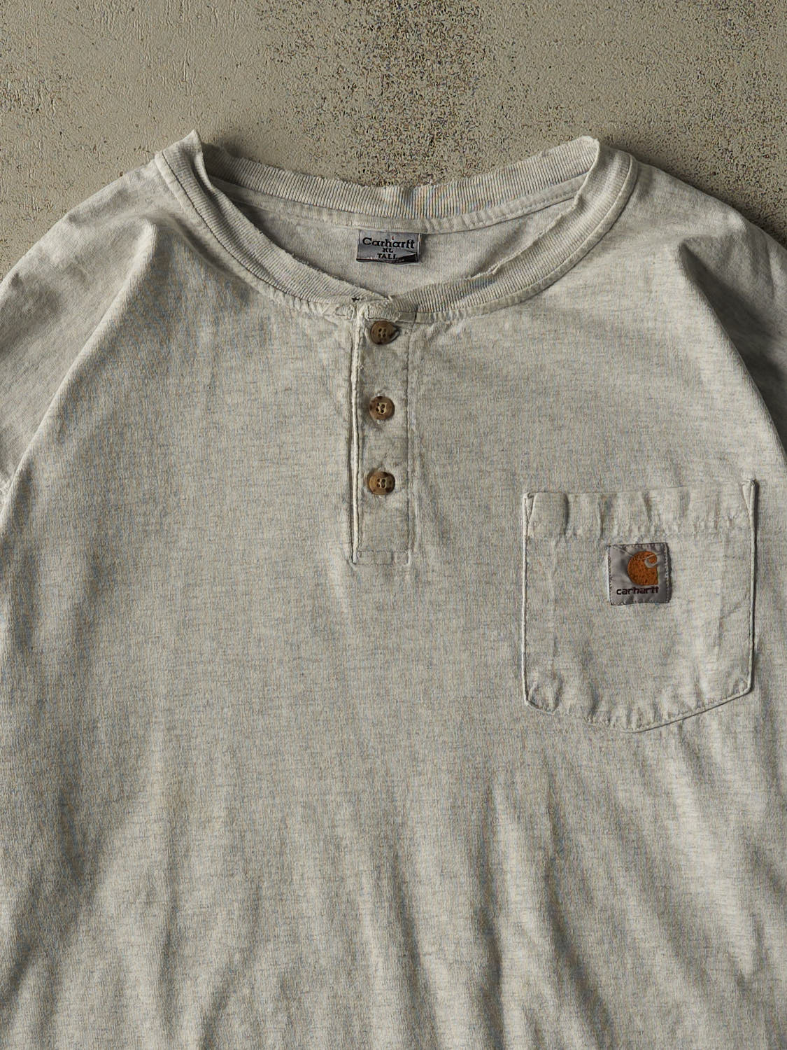 Vintage 90s Heather Grey Carhartt Quarter Button Pocket Long Sleeve (XXL)