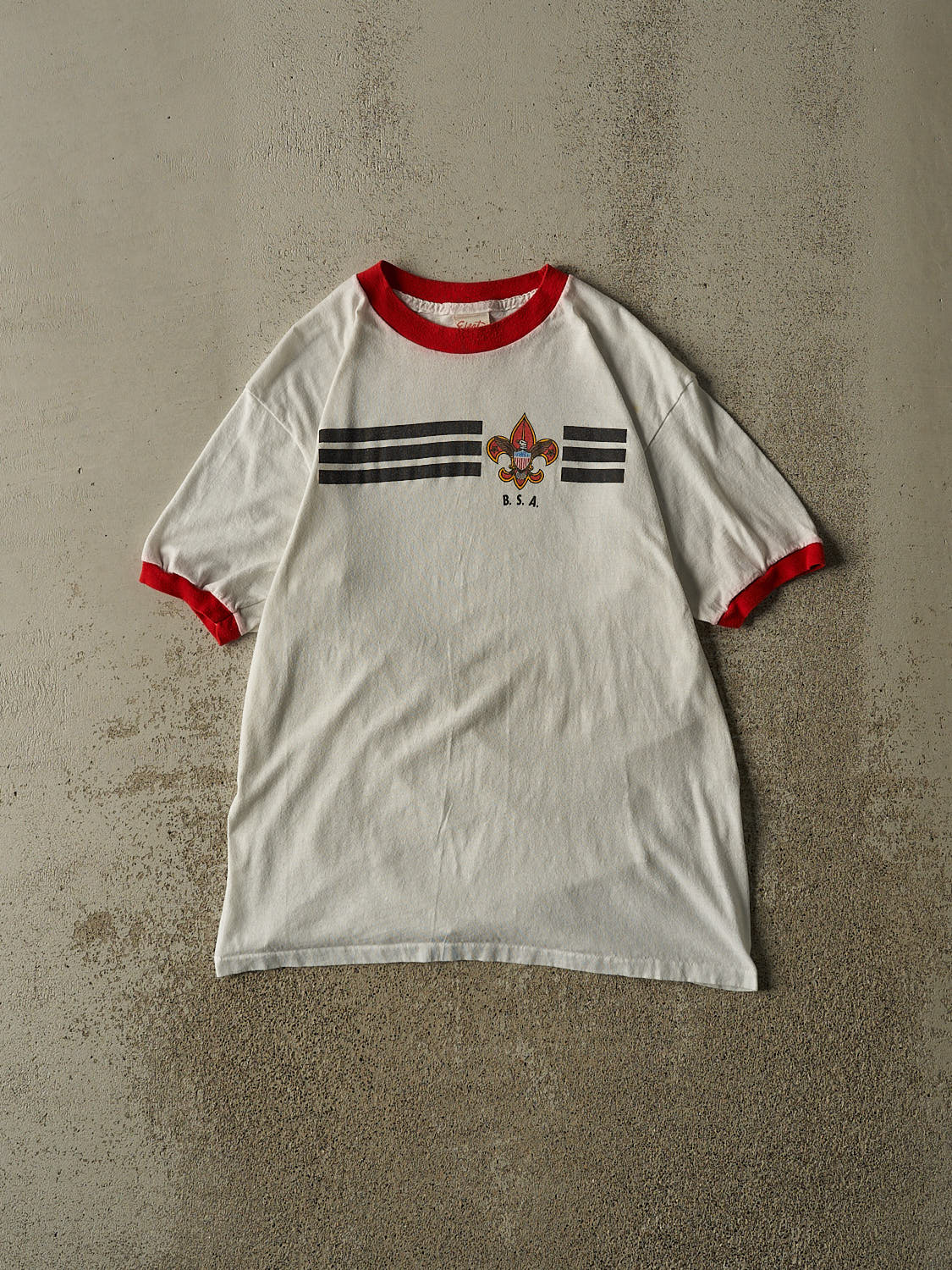 Vintage 80s White Boy Scouts Of America Ringer Tee (S/M)