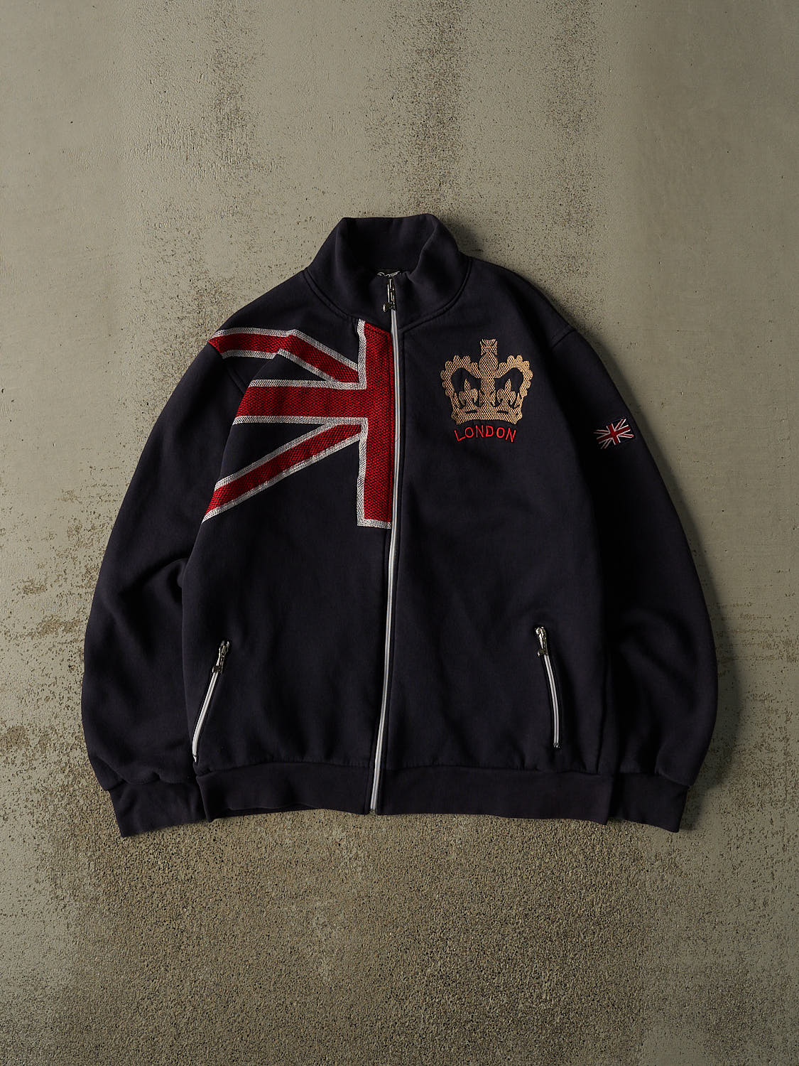 Vintage Y2K Navy Blue London Zip Up Track Sweatshirt (M/L)