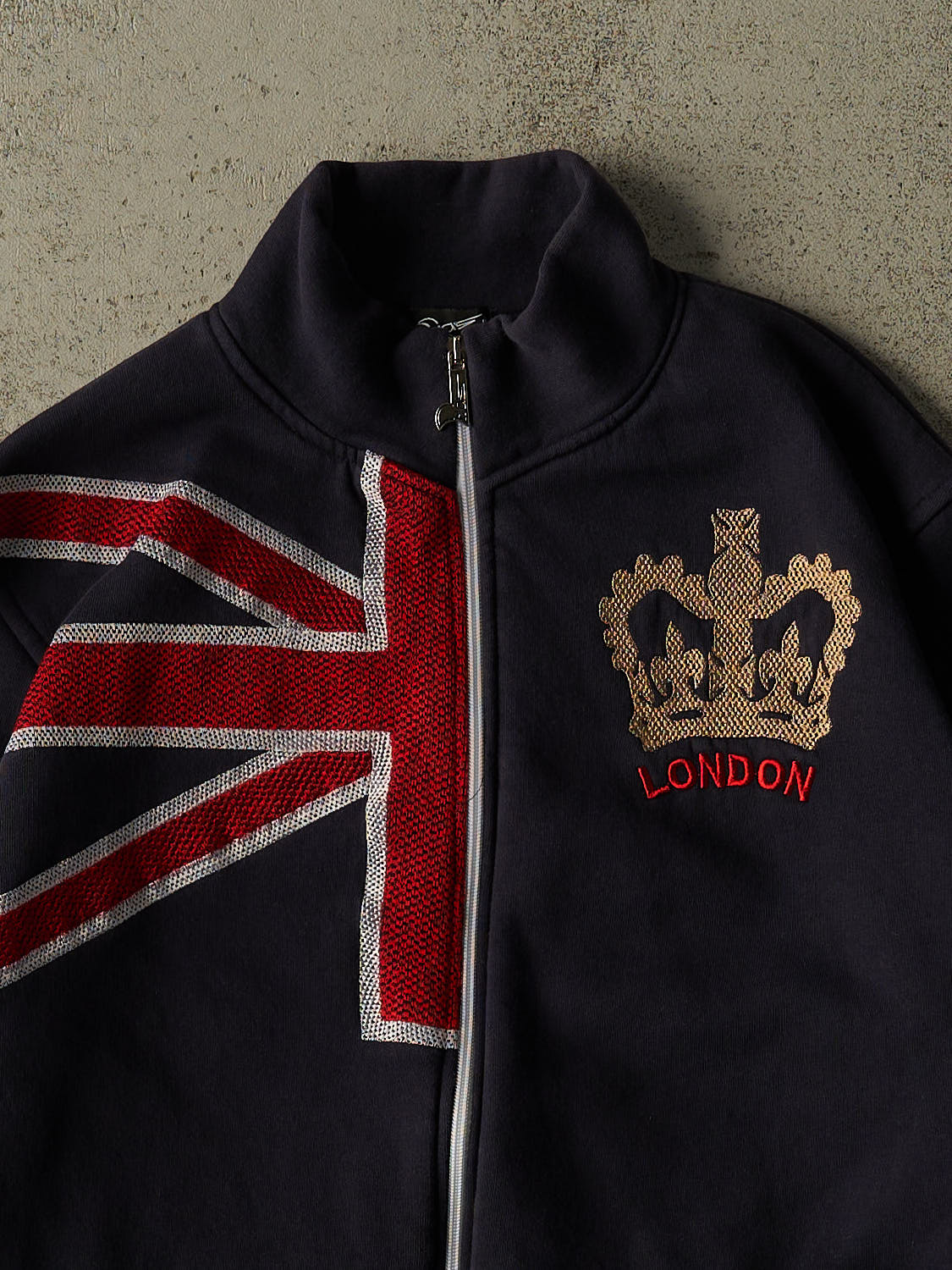 Vintage Y2K Navy Blue London Zip Up Track Sweatshirt (M/L)
