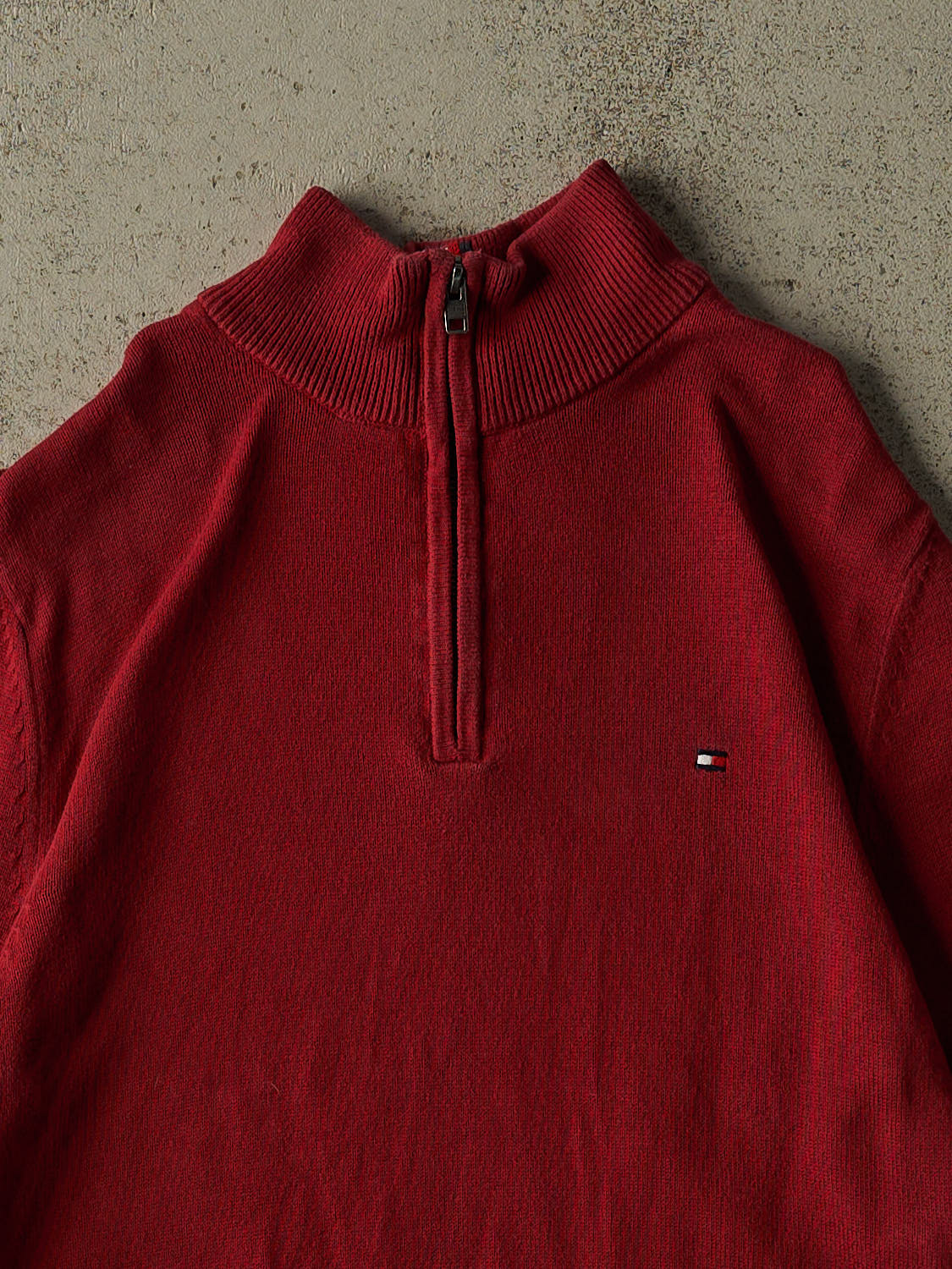 Vintage Y2K Red Tommy Hilfiger Quarter Zip Knit (XS/S)
