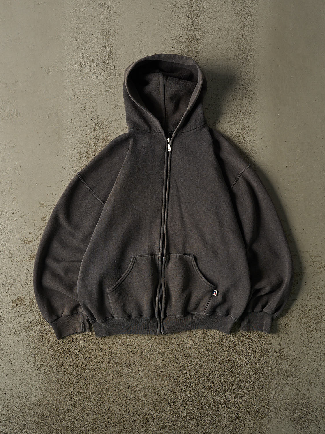 Vintage 90s Charcoal Grey Russell Athletic Blank Zip Up Hoodie (M/L)