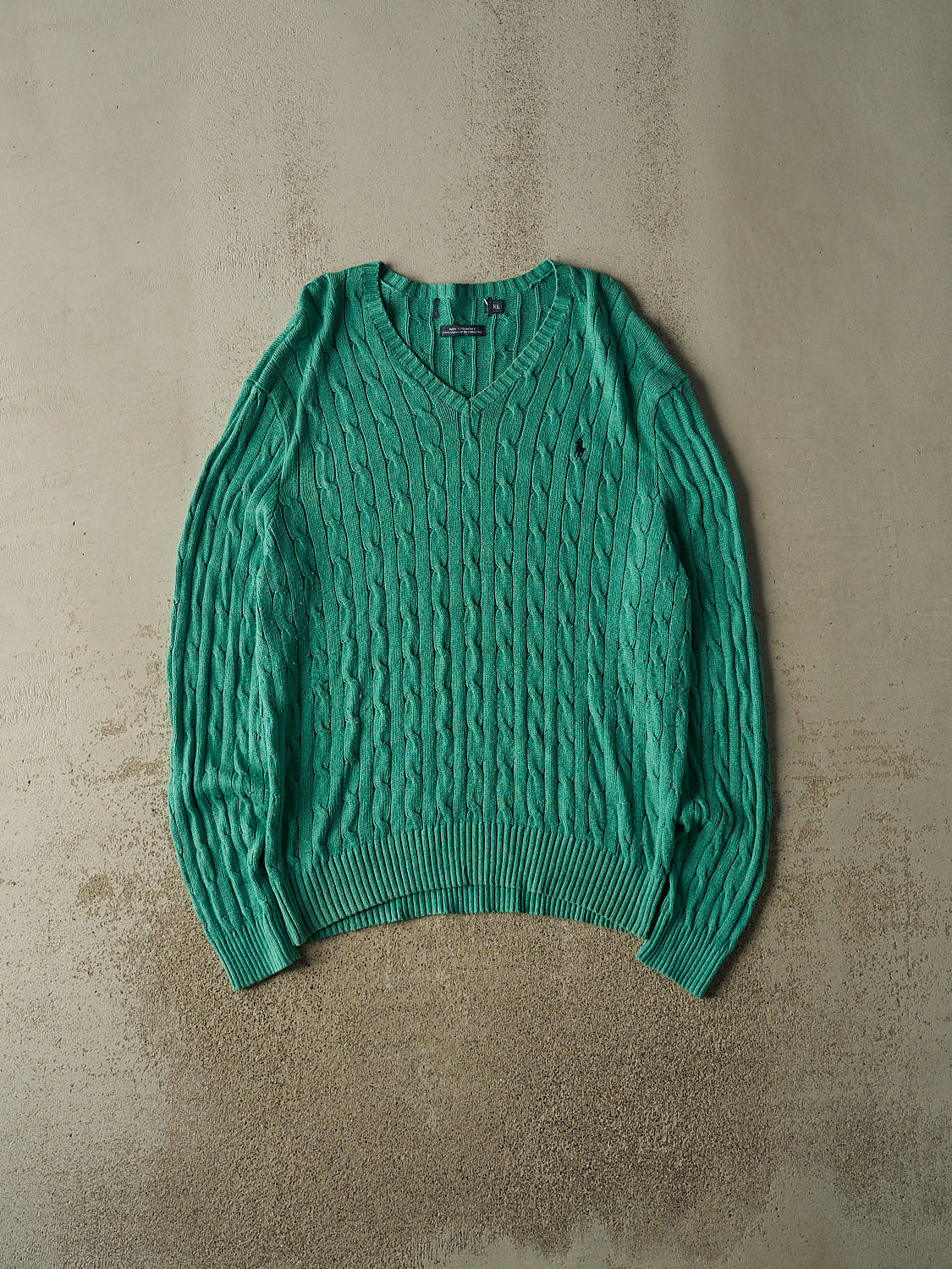 Vintage Y2K Teal Polo Cable Knit Sweater (XL)