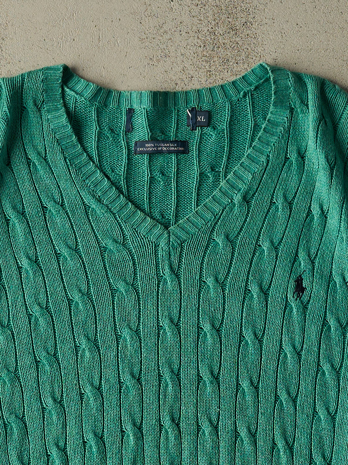 Vintage Y2K Teal Polo Cable Knit Sweater (XL)