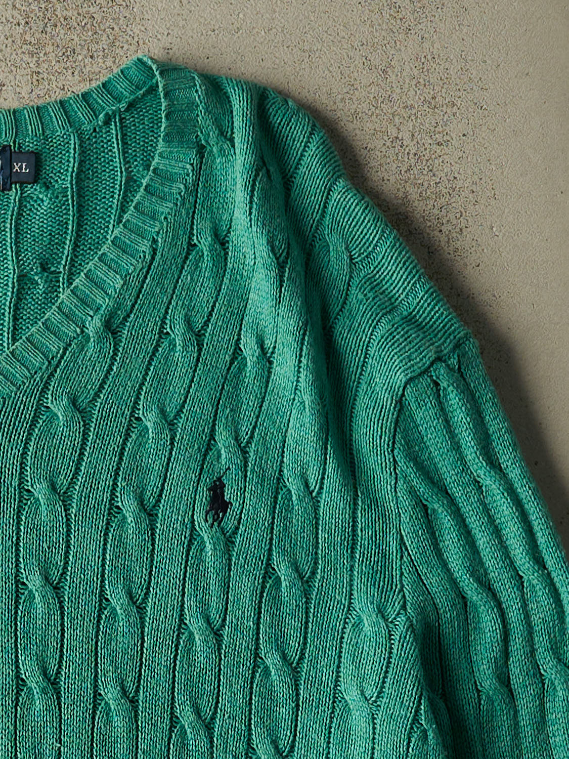 Vintage Y2K Teal Polo Cable Knit Sweater (XL)