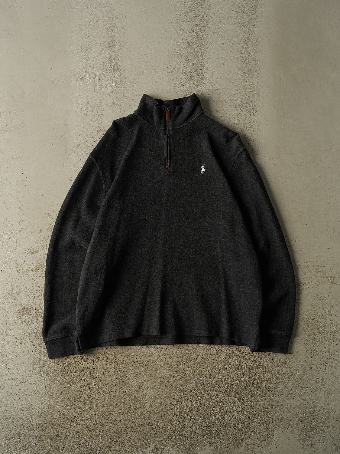 Vintage Y2K Charcoal Grey Polo Quarter Zip Knit (L/XL)