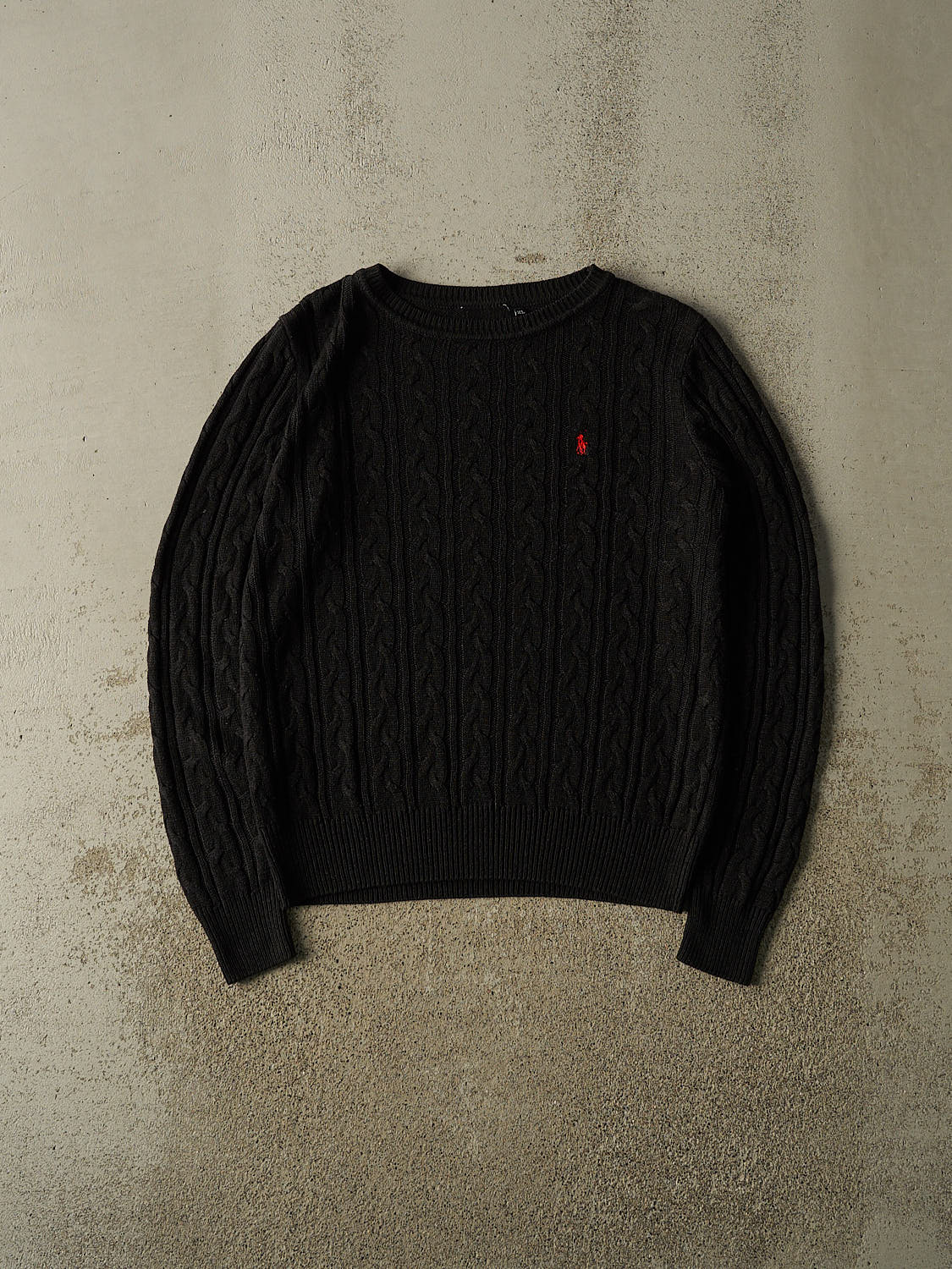 Vintage 90s Black Polo Cable Knit Sweater (M/L)