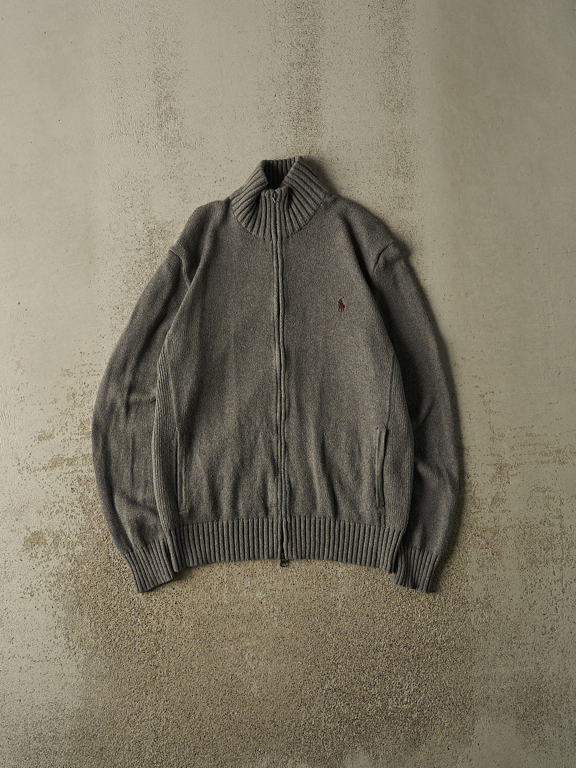 Vintage 90s Grey Polo Zip Up Knit (S/M)