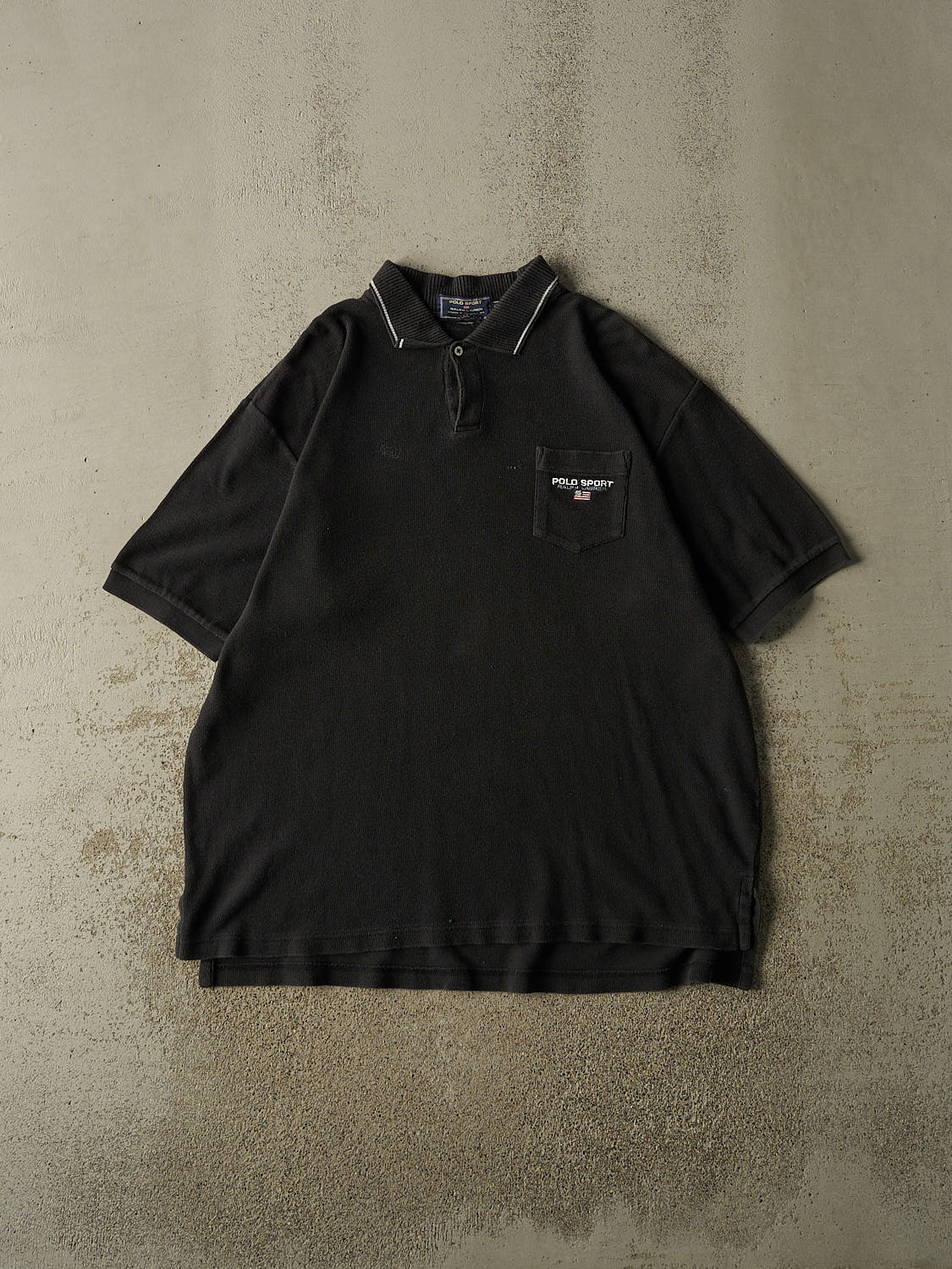Vintage 90s Faded Black Polo Sport Quarter Button Pocket Tee (XXL)