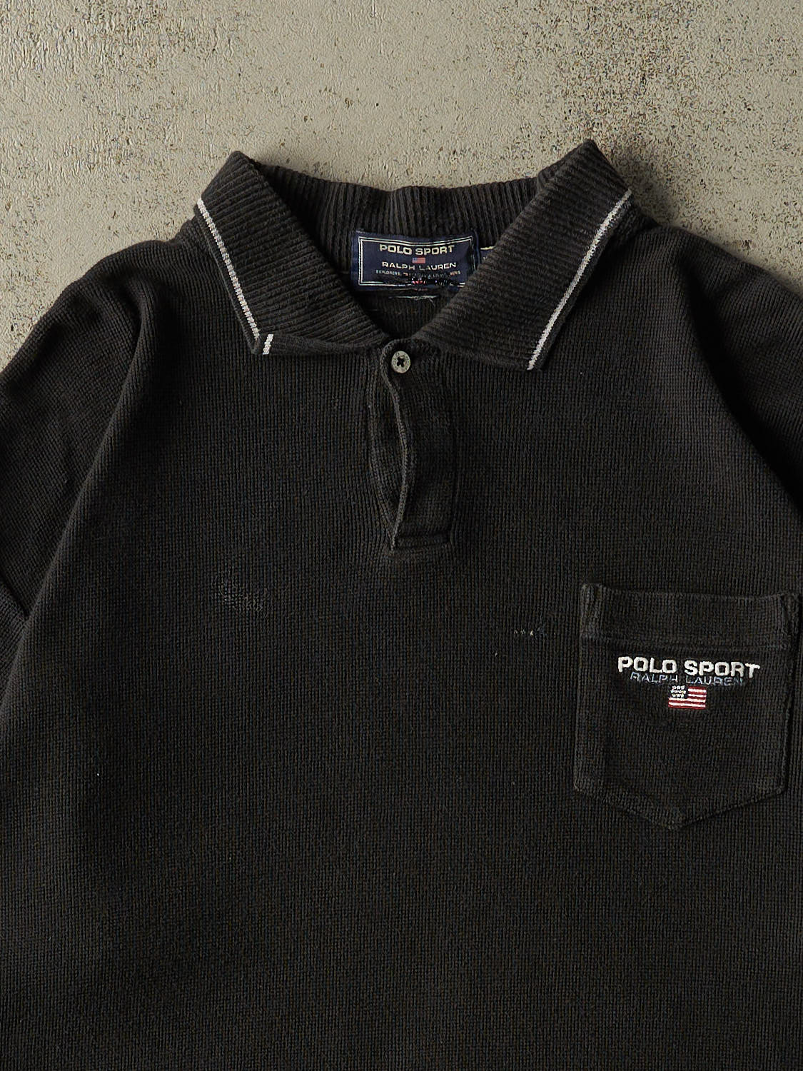 Vintage 90s Faded Black Polo Sport Quarter Button Pocket Tee (XXL)