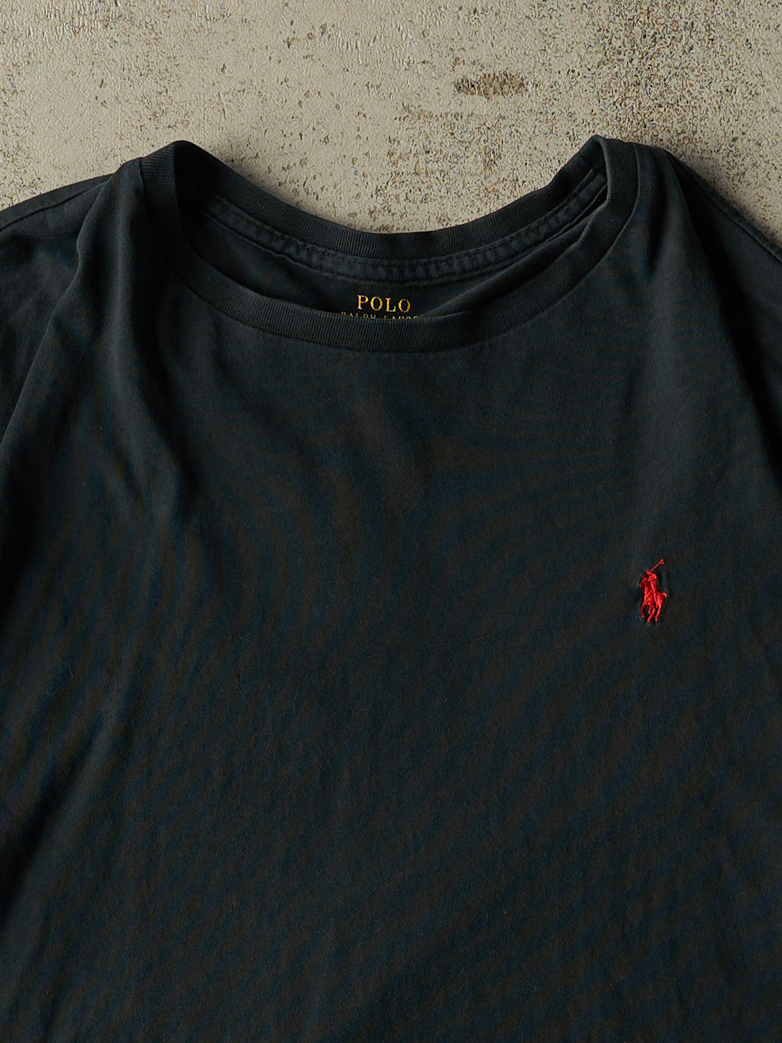 Vintage Y2K Faded Black Polo Embroidered Tee (L/XL)