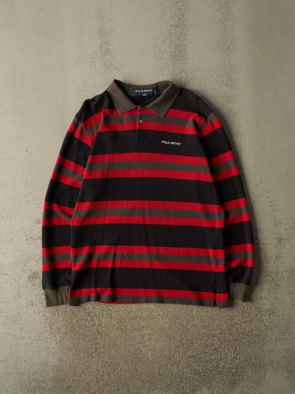 Vintage 90s Red Polo Sport Striped Quarter Button Long Sleeve (L)