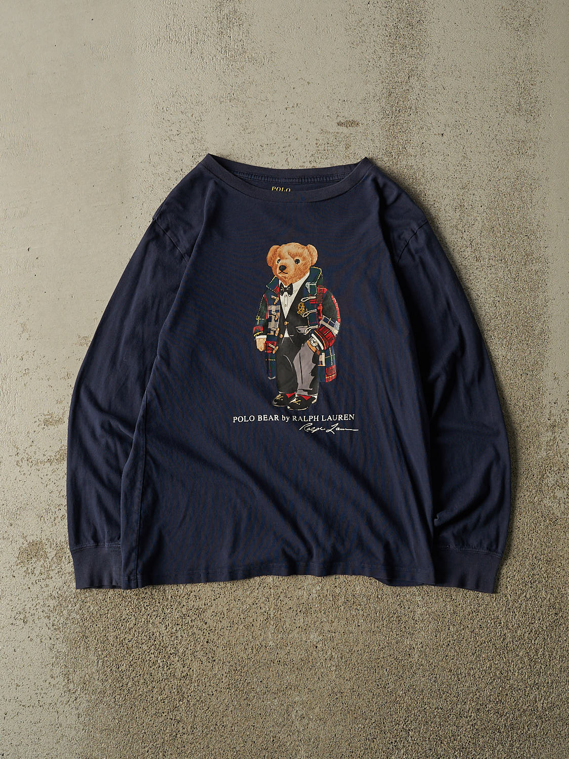 Vintage Y2K Navy Blue Polo Bear Long Sleeve (S)