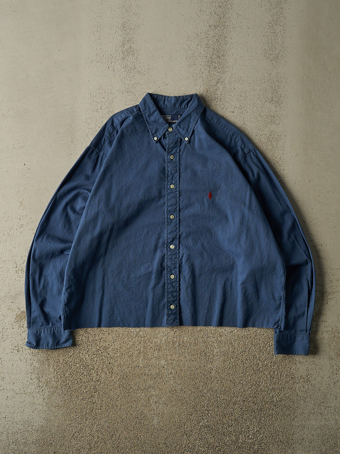 Vintage 90s Blue Polo Cropped Button Up Long Sleeve (L)