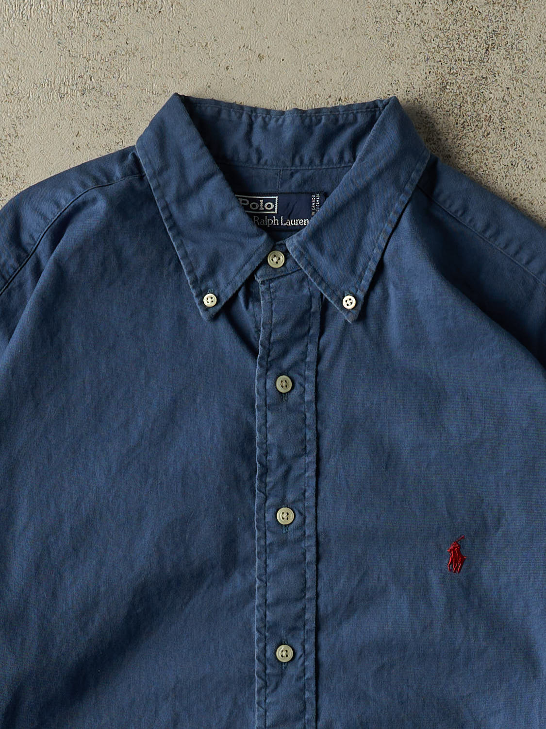 Vintage 90s Blue Polo Cropped Button Up Long Sleeve (L)
