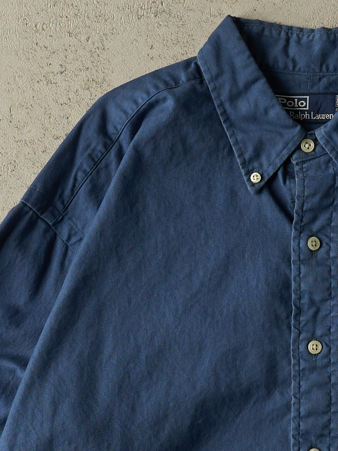 Vintage 90s Blue Polo Cropped Button Up Long Sleeve (L)
