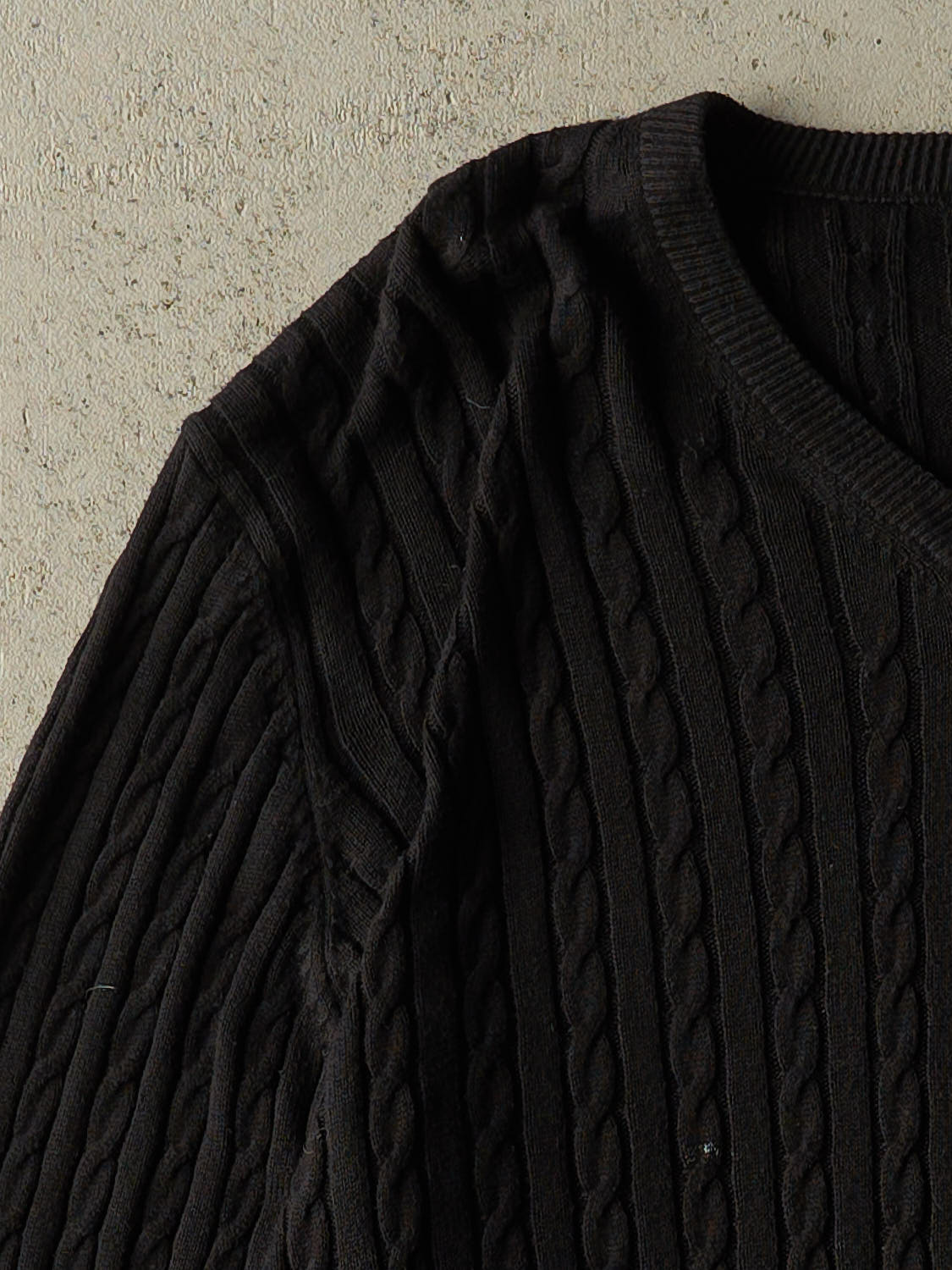 Vintage 90s Black Polo Cable Knit V Neck Sweater (M/L)