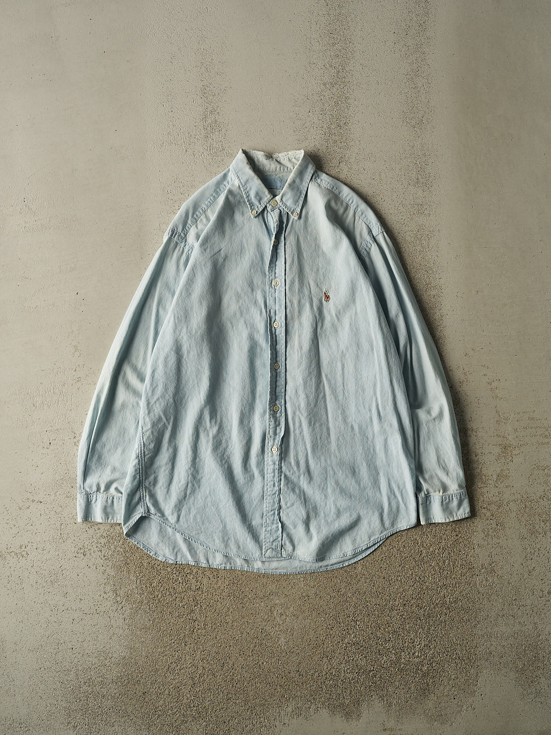 Vintage 90s Light Wash Polo Denim Long Sleeve Button Up (XL/XXL)