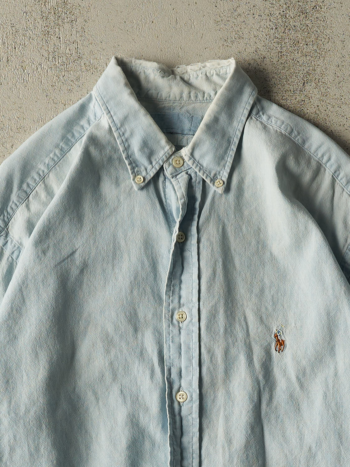 Vintage 90s Light Wash Polo Denim Long Sleeve Button Up (XL/XXL)