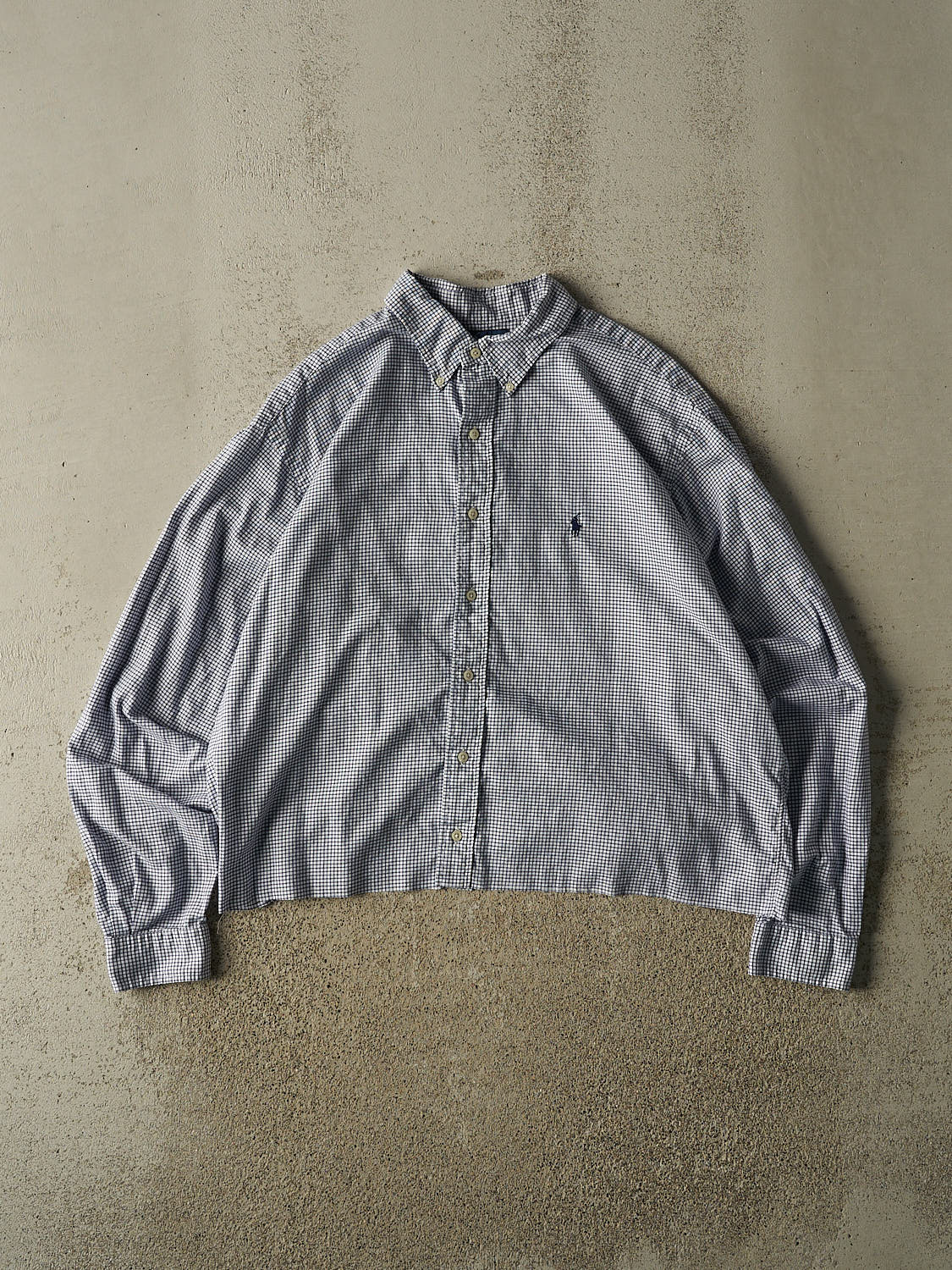 Vintage 90s Blue Polo Cropped Long Sleeve Button Up (M/L)