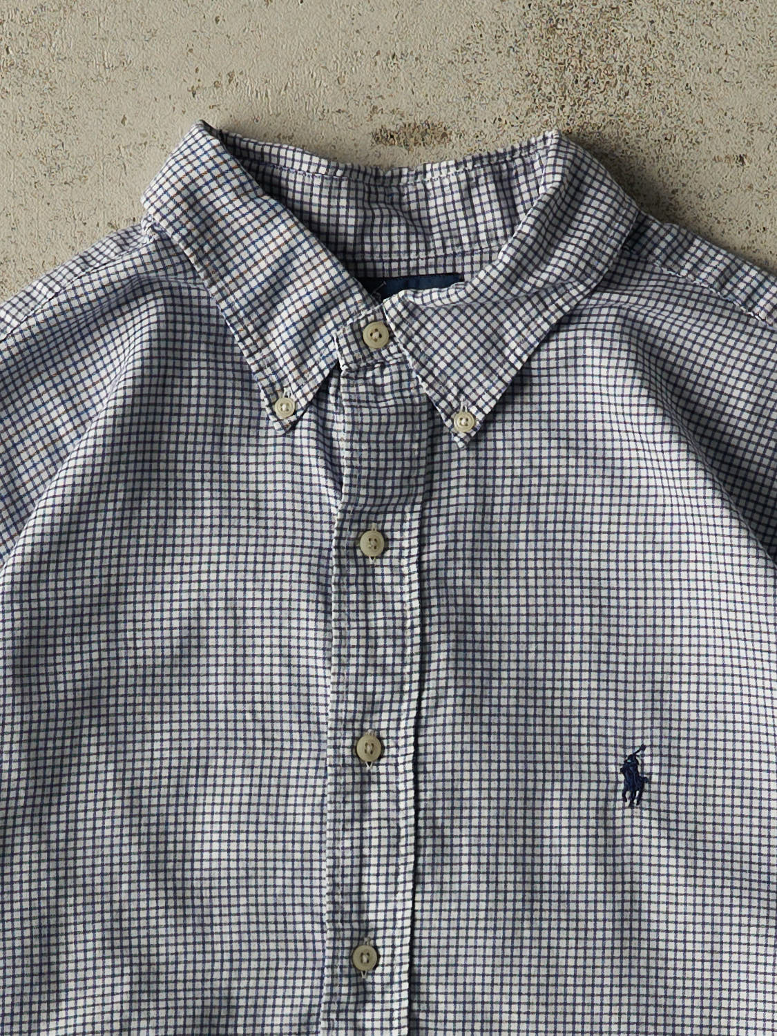Vintage 90s Blue Polo Cropped Long Sleeve Button Up (M/L)
