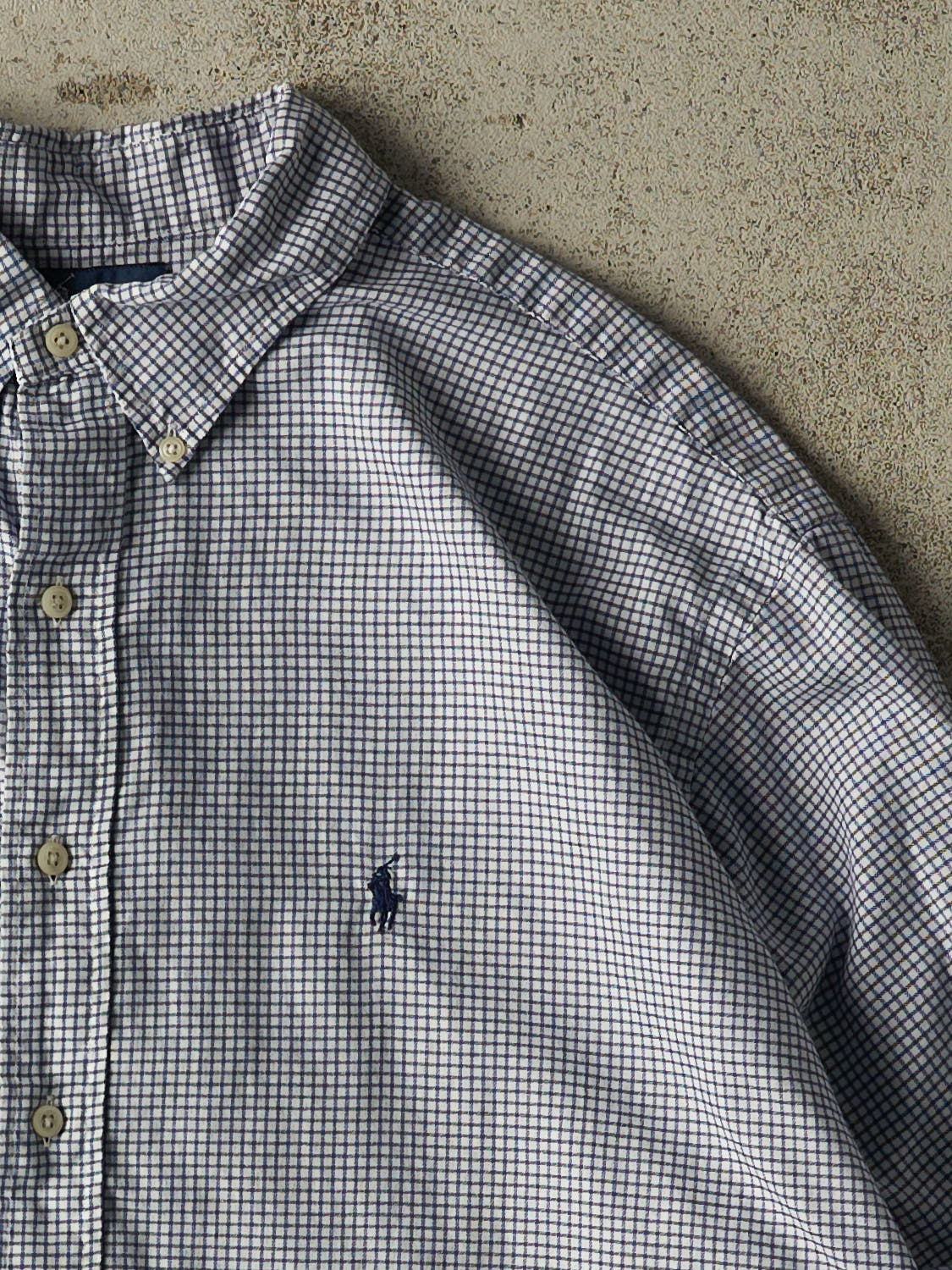 Vintage 90s Blue Polo Cropped Long Sleeve Button Up (M/L)