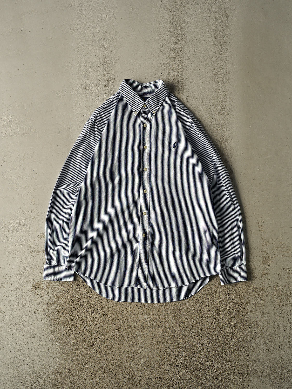 Vintage Y2K Blue Polo Striped Long Sleeve Button Up (XL)