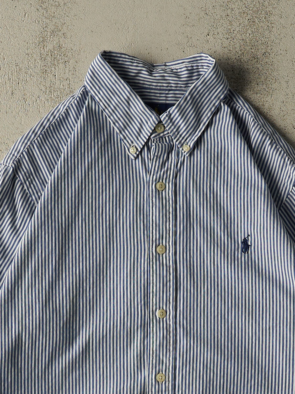 Vintage Y2K Blue Polo Striped Long Sleeve Button Up (XL)
