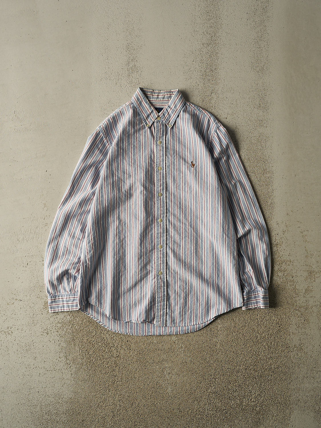 Vintage Y2K Blue Polo Striped Long Sleeve Button Up (M/L)