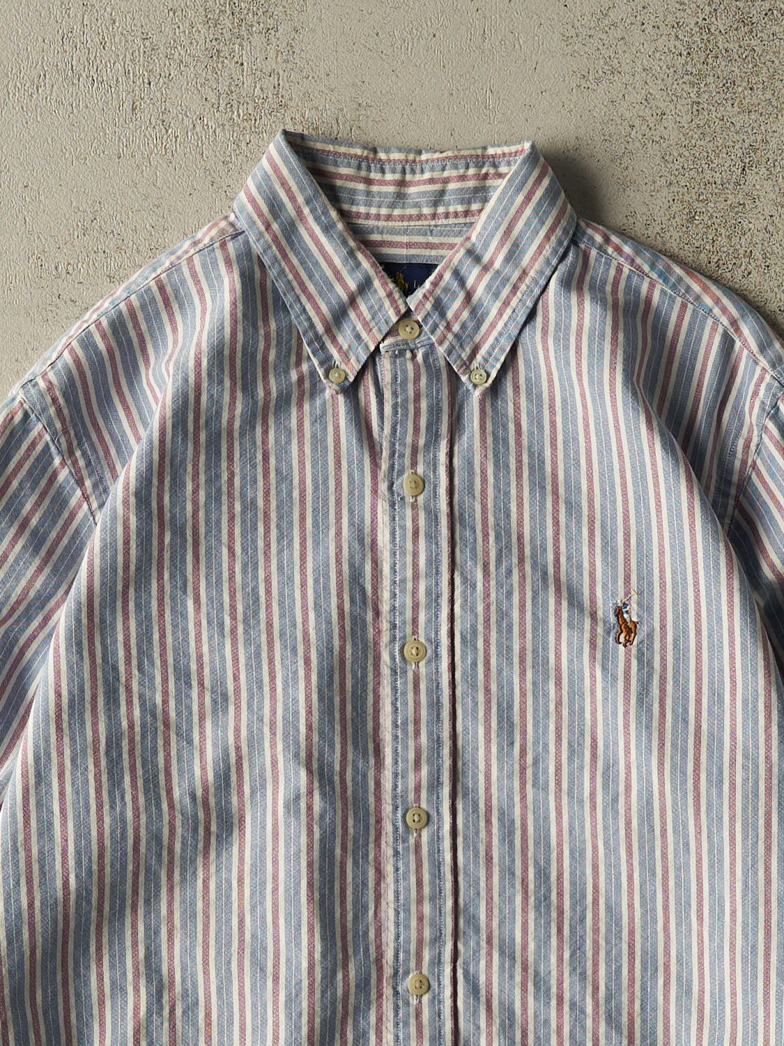 Vintage Y2K Blue Polo Striped Long Sleeve Button Up (M/L)