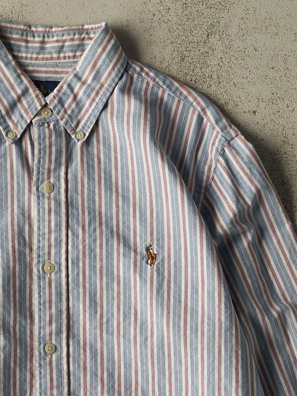 Vintage Y2K Blue Polo Striped Long Sleeve Button Up (M/L)
