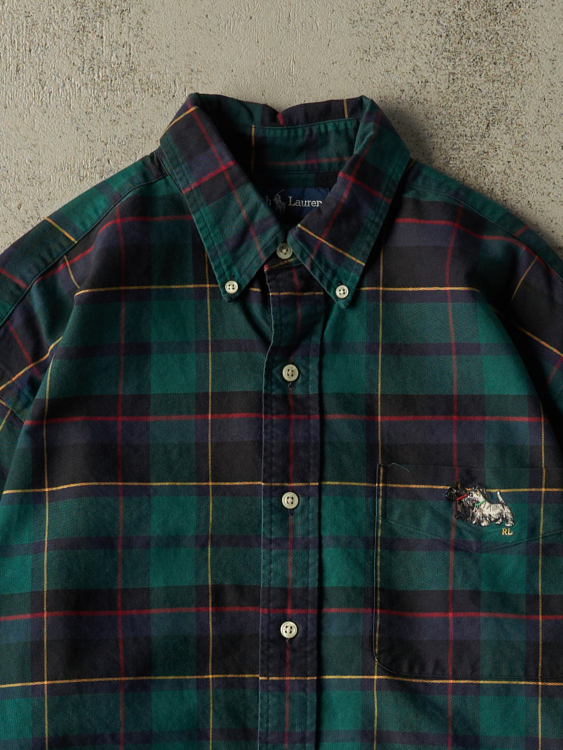 Vintage Y2K Green Polo Westie Plaid Long Sleeve Button Up (XL/XXL)