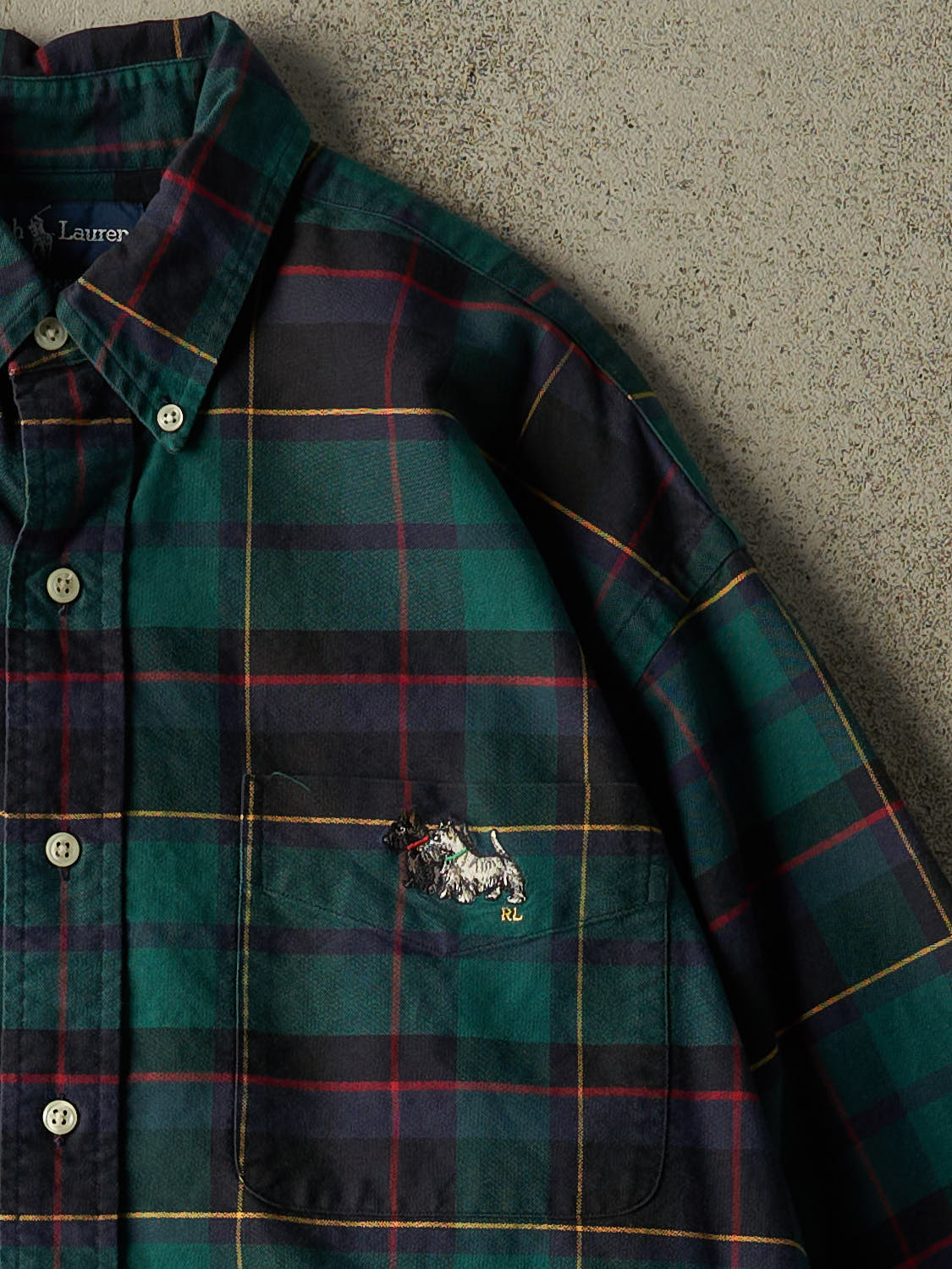 Vintage Y2K Green Polo Westie Plaid Long Sleeve Button Up (XL/XXL)