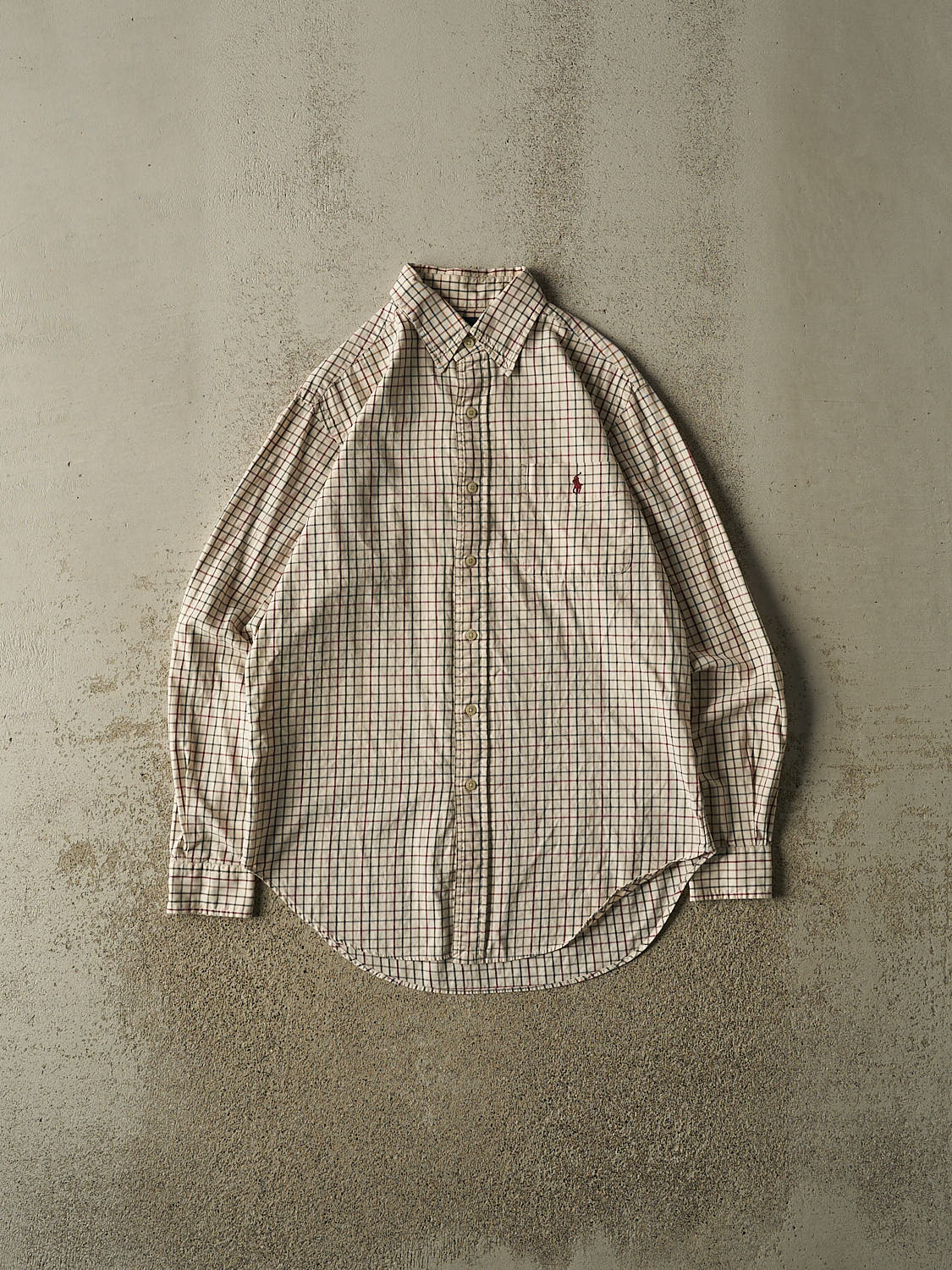 Vintage 90s Beige Polo Striped Button Up Long Sleeve (L)