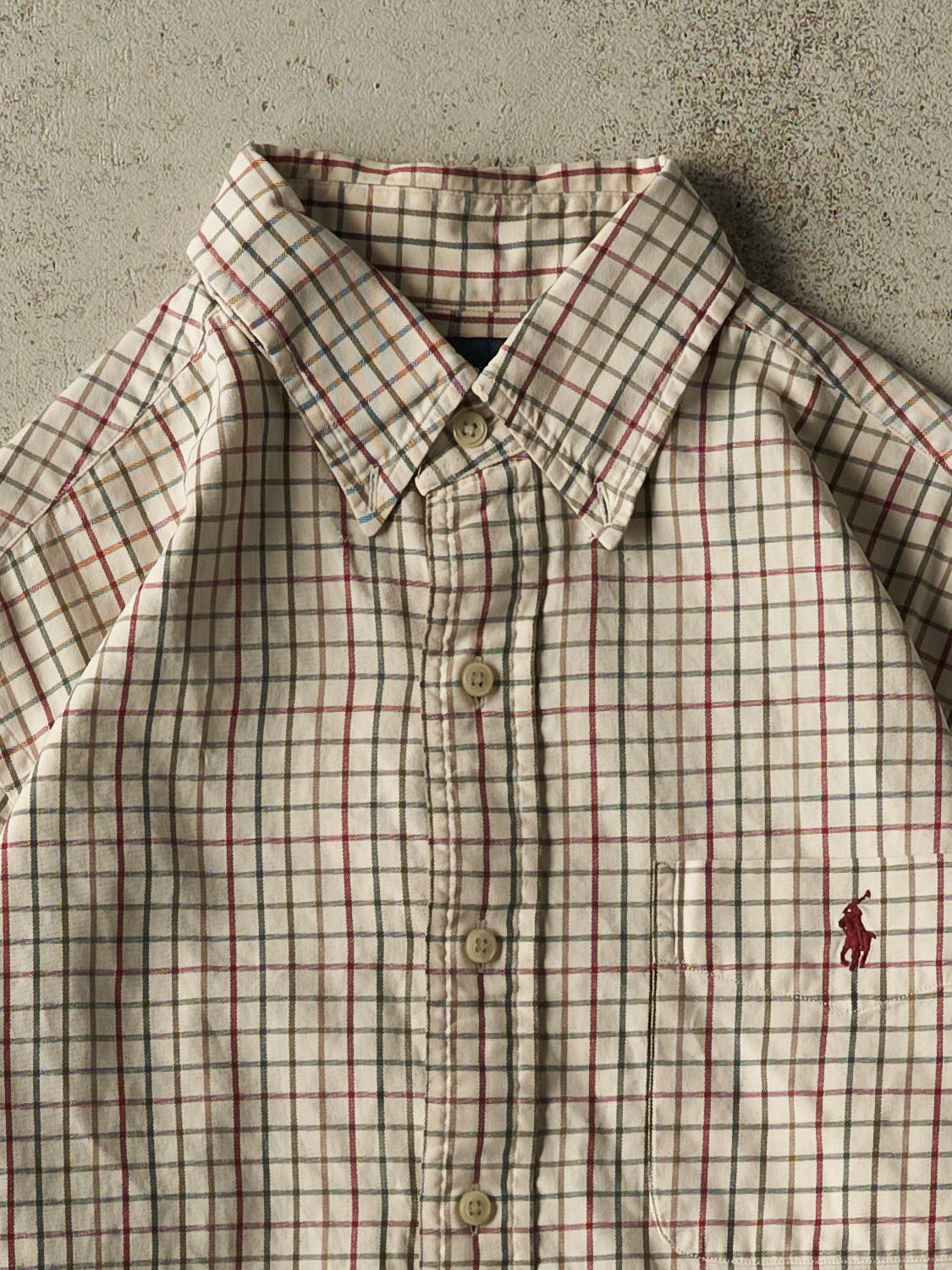 Vintage 90s Beige Polo Striped Button Up Long Sleeve (L)