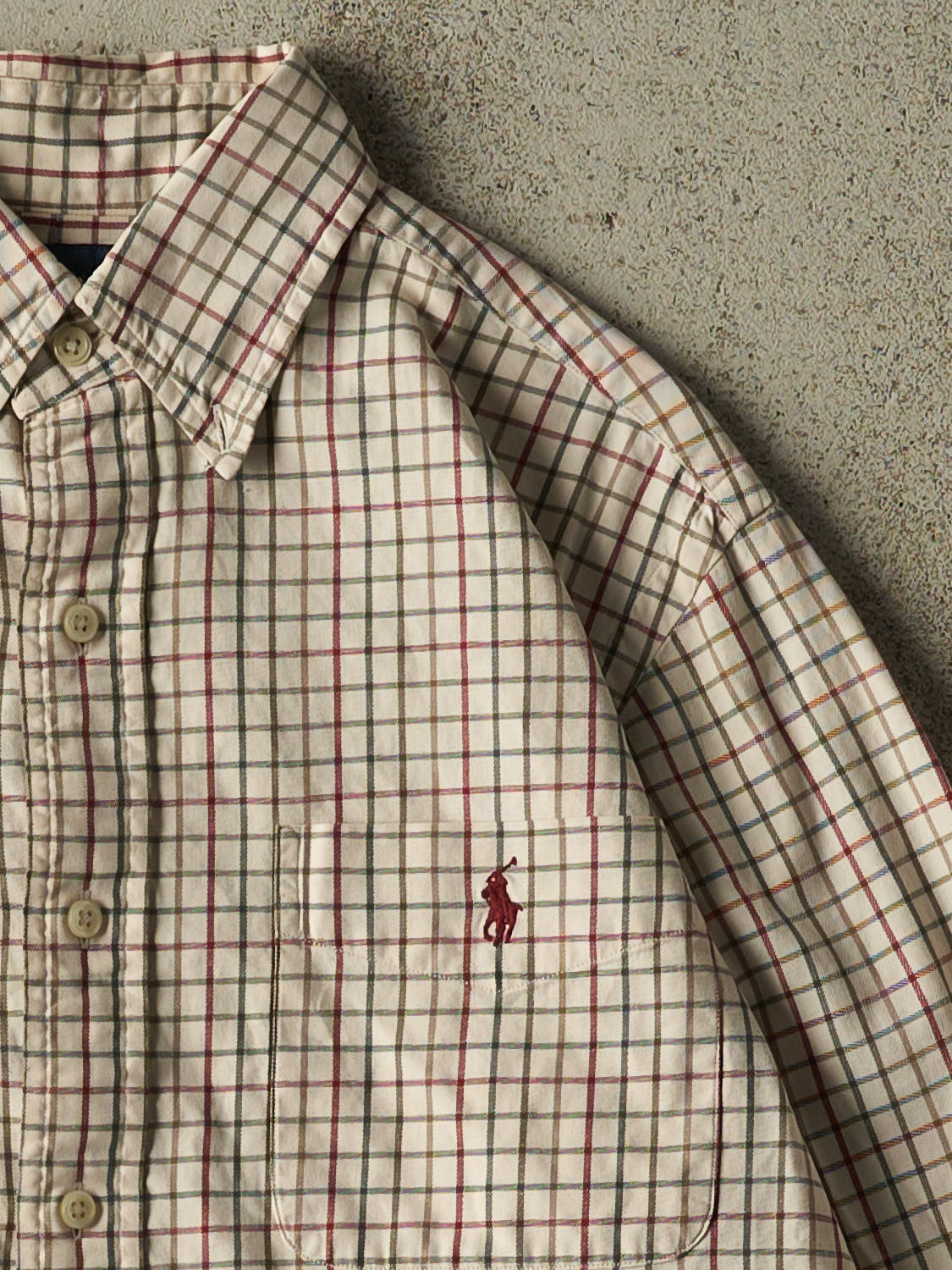 Vintage 90s Beige Polo Striped Button Up Long Sleeve (L)