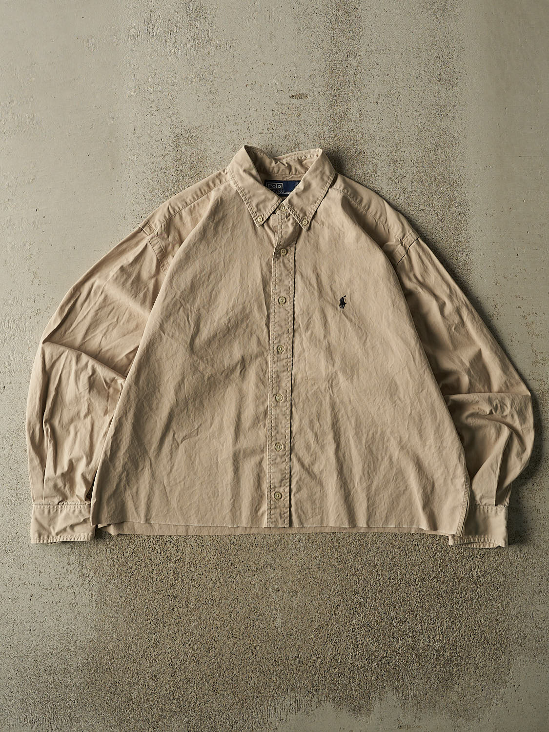 Vintage 90s Beige Polo Cropped Long Sleeve Button Up (M/L)