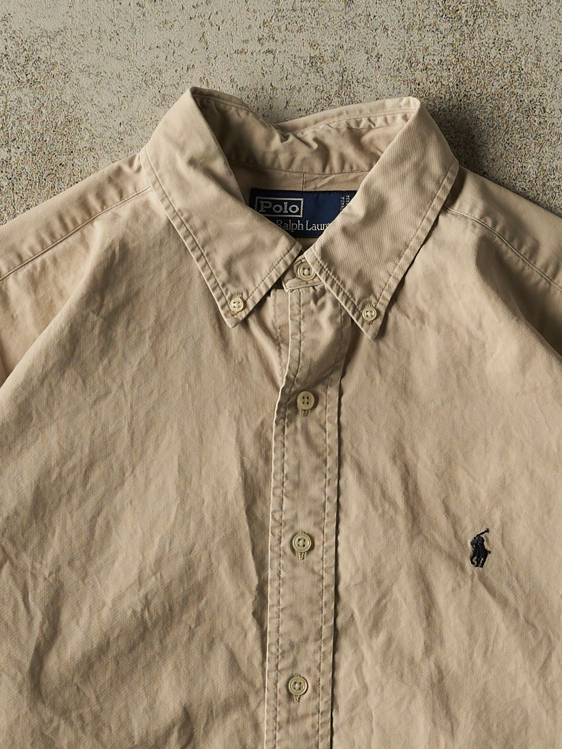 Vintage 90s Beige Polo Cropped Long Sleeve Button Up (M/L)