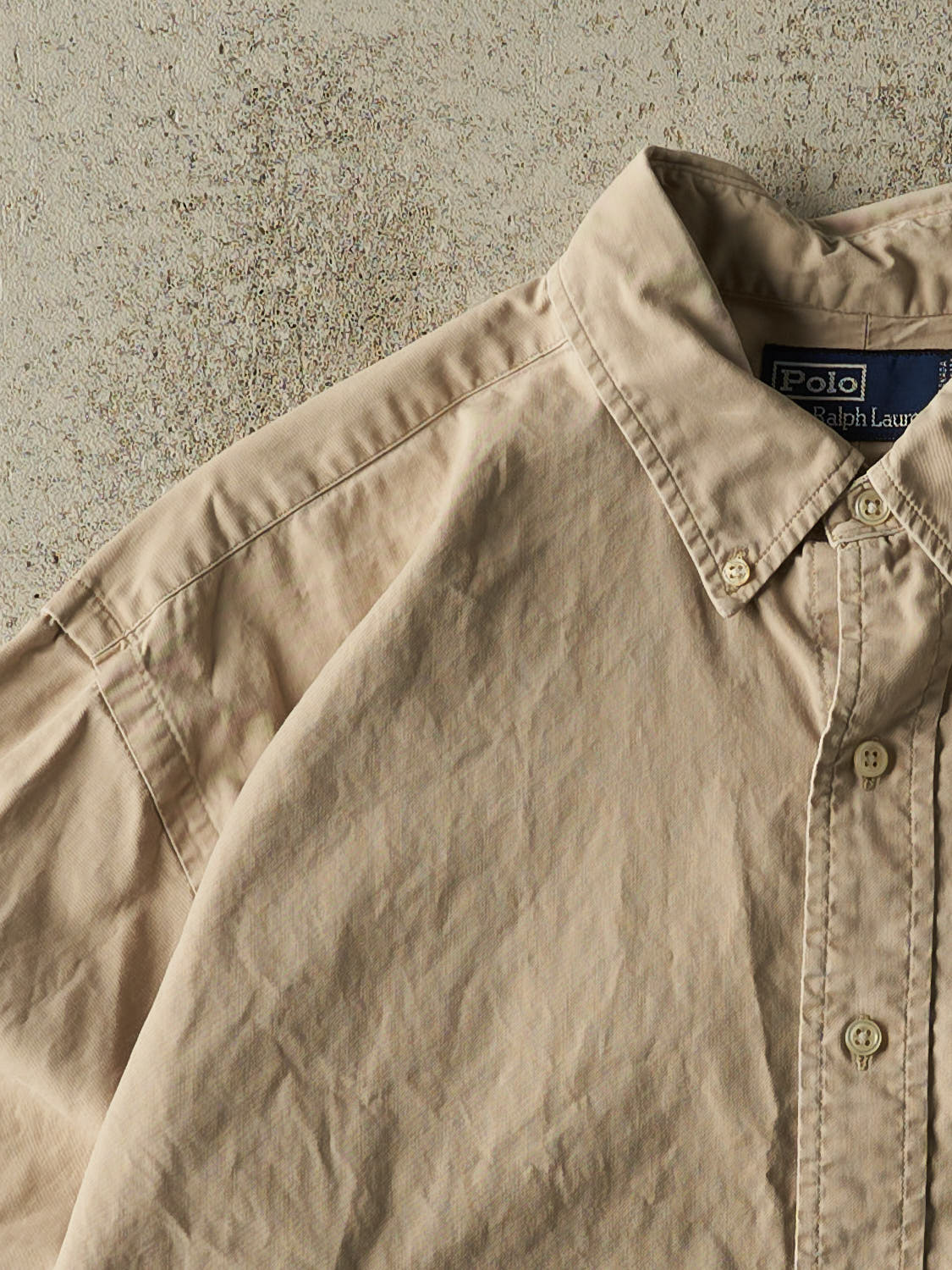 Vintage 90s Beige Polo Cropped Long Sleeve Button Up (M/L)