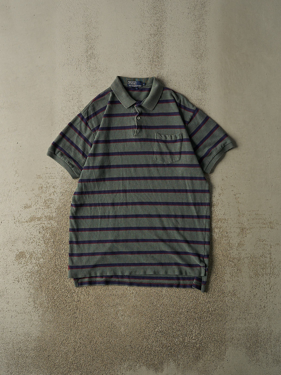 Vintage 90s Green Polo Striped Quarter Button Tee (L/XL)