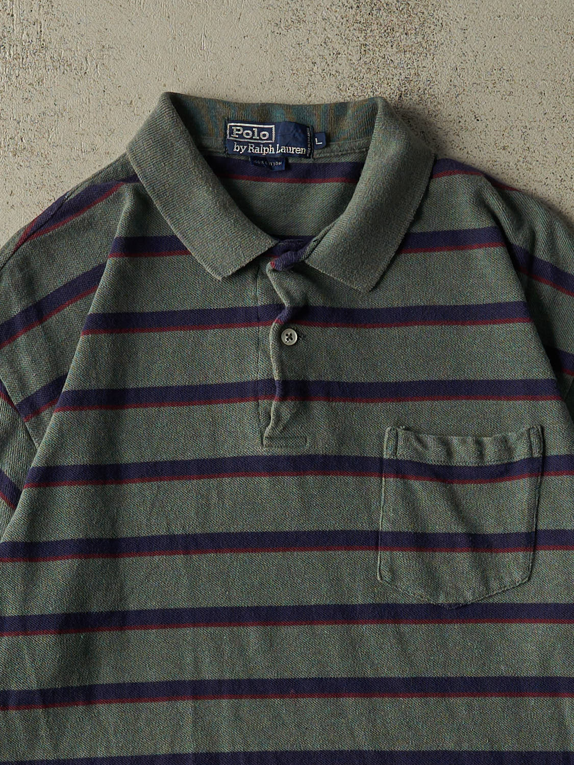 Vintage 90s Green Polo Striped Quarter Button Tee (L/XL)