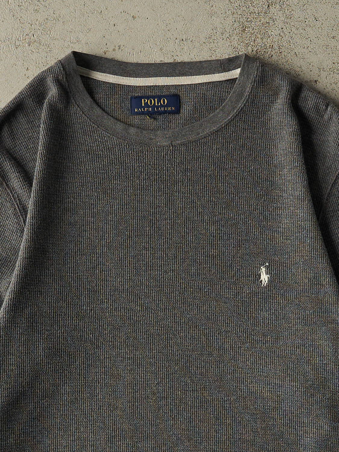 Vintage Y2K Grey Polo Thermal Long Sleeve (M/L)