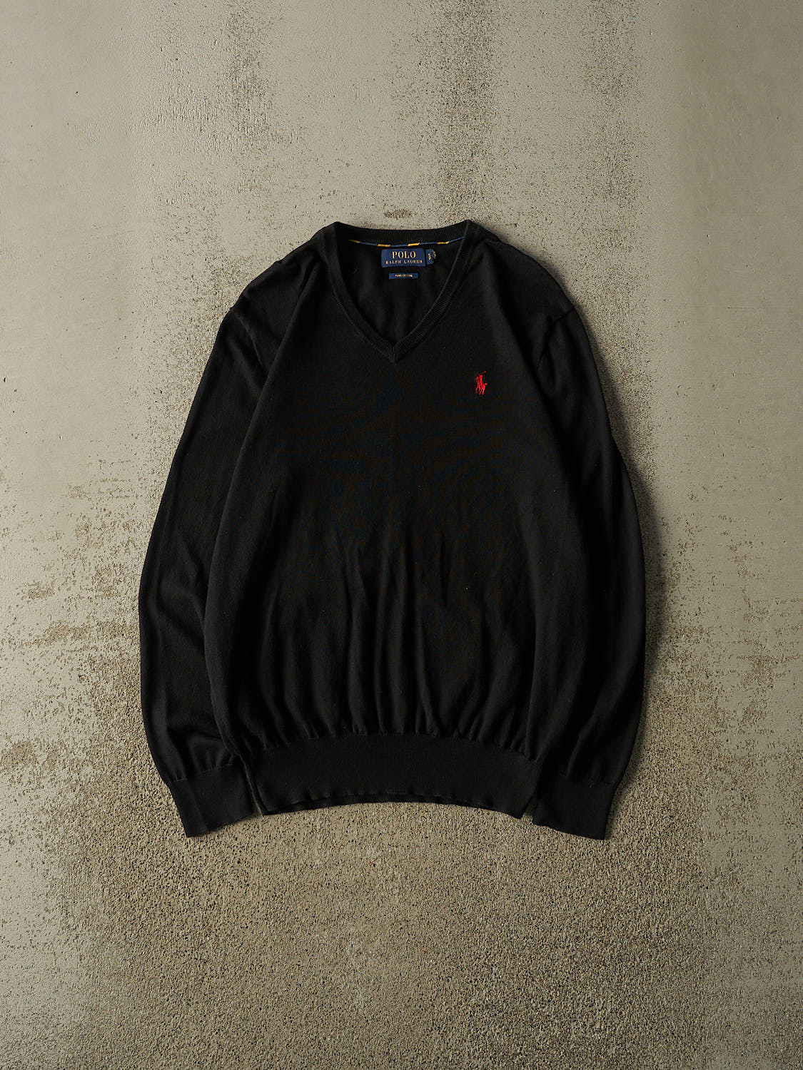 Vintage Y2K Black Polo Embroidered V Neck Lightweight Sweater (S/M)