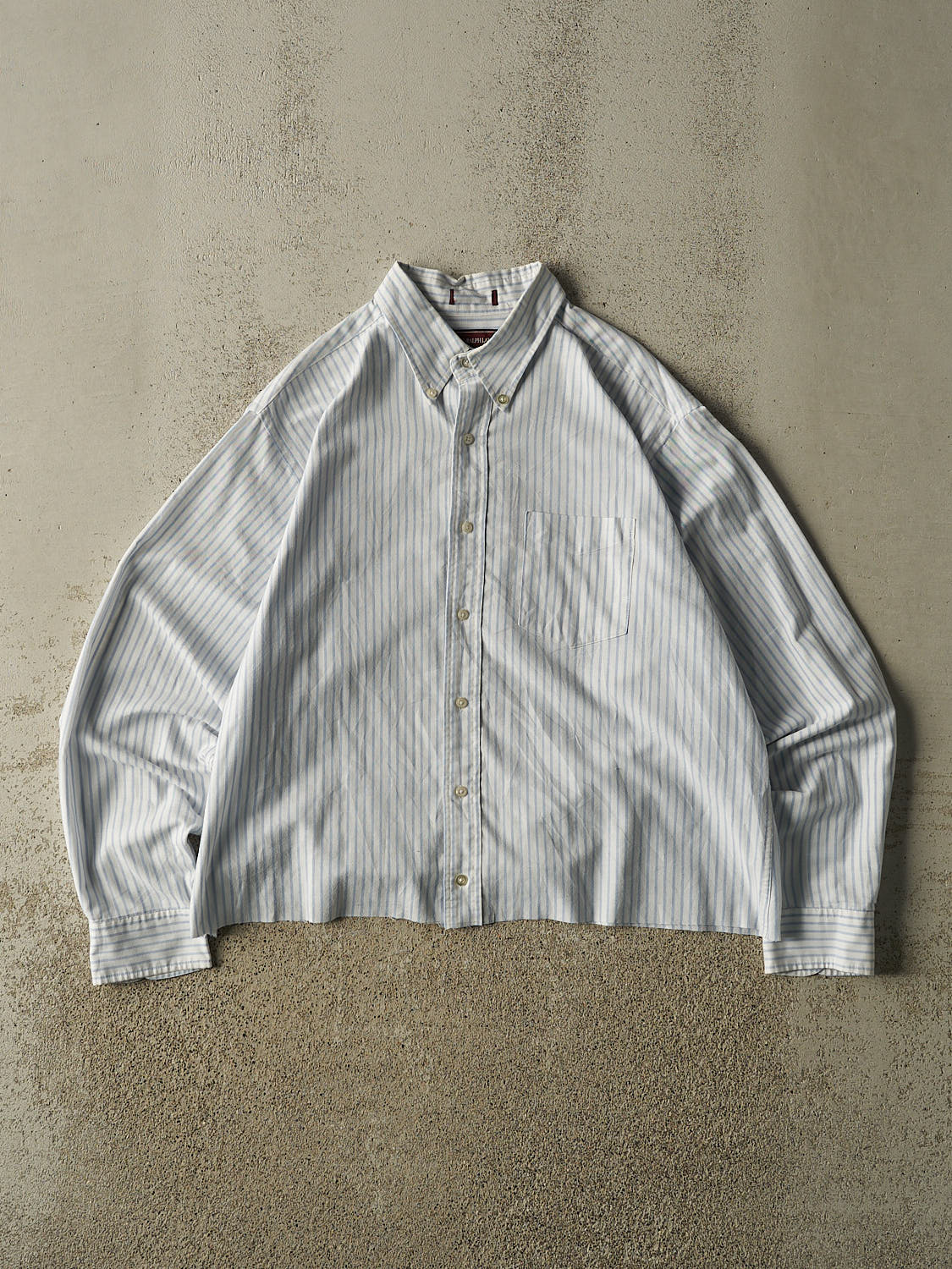 Vintage 90s White Chaps Striped Cropped Long Sleeve Button Up (S/M)