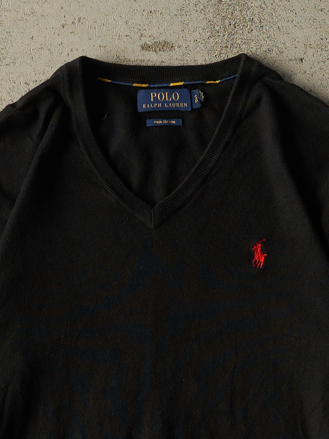 Vintage Y2K Black Polo Embroidered V Neck Lightweight Sweater (S/M)